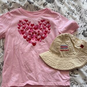4T Kids Pink Heart T-Shirt and Tan Costa Rica Hat